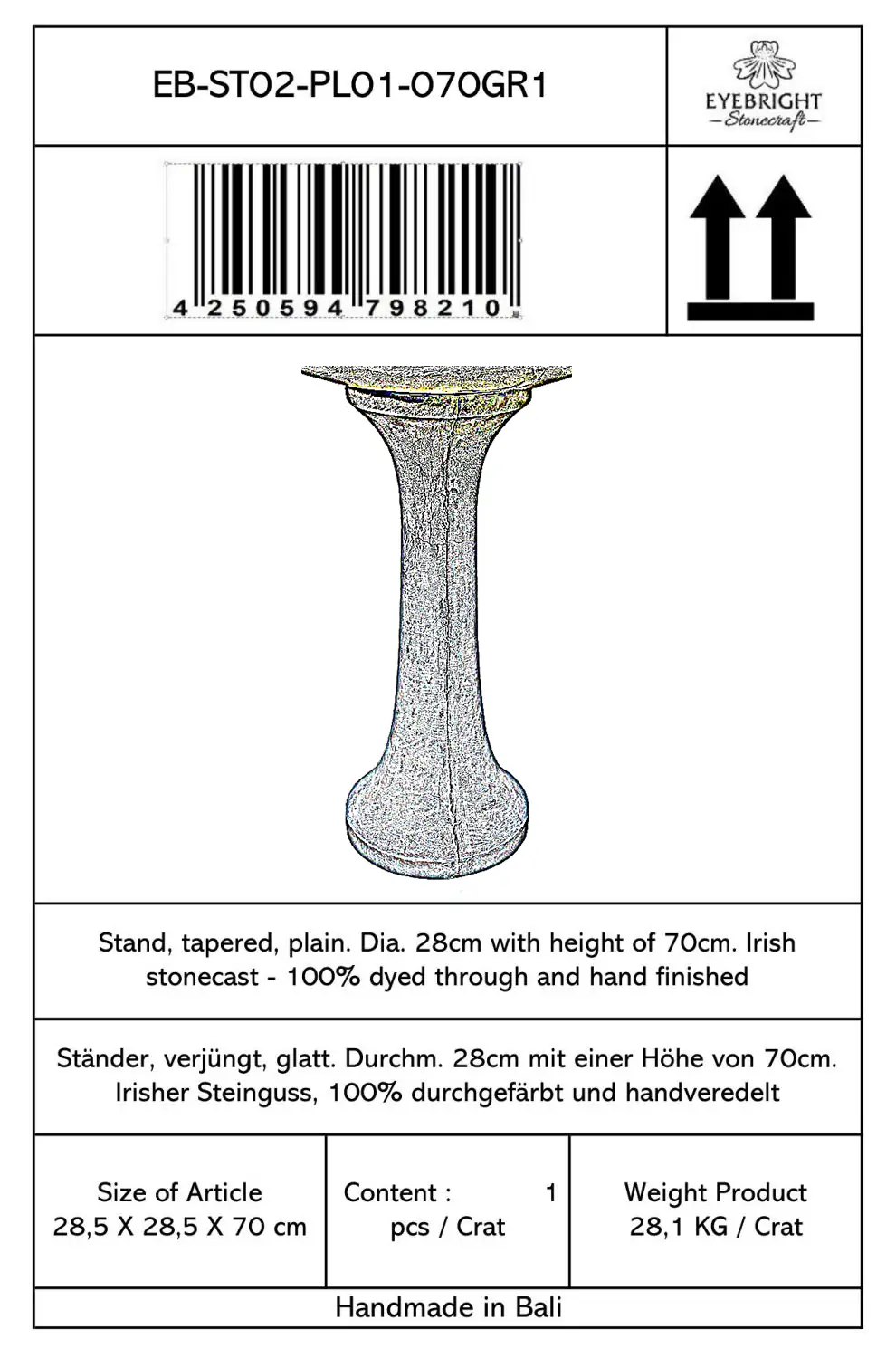 Product image 6 of the product “Merapi - pedestal, tapered, smooth, Ø 28cm, 70cm H | cast stone ”
